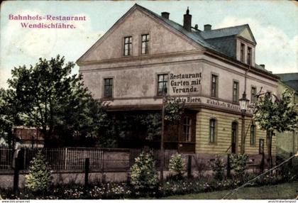 CPA Wendischfähre an der Elbe Rathmannsdorf Sachsen, Bahnhofs-Restaurant