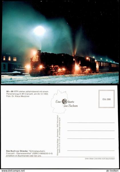 Cranzahl-Sehmatal 99 1771 stehen mit Personenzug im Bahnhof, Schnee Nacht 2000