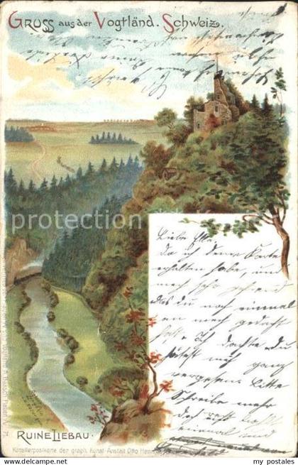 Poehl Vogtland Ruine Liebau Kuenstlerkarte