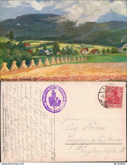 Rachlau-Kubschütz Rachlow Kubšicy Künstlerkarte Stadt, Feld Oberlausitz 1920