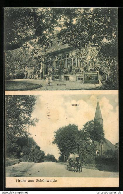 AK Schönwalde, Pastorat, Strassenpartie an der Kirche