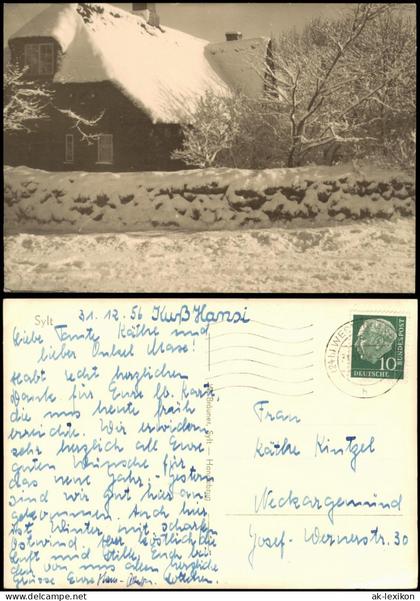 Ansichtskarte Sylt Insel Sylt verschneites Wohnhaus 1956