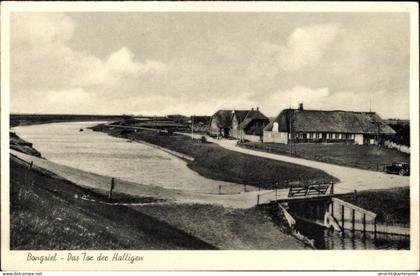 CPA Bongsiel Ockholm in Nordfriesland, Das Tor zu den Halligen, Panorama mit Schleuse
