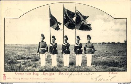 Passepartout CPA Hohenlockstedt, Soldaten mit Fahnen des Regiments Reine