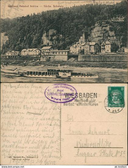 Schöna-Reinhardtsdorf-Schöna Gasthaus Bahnhof Sächsische Schweiz Dampfer 1917