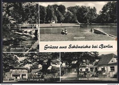 AK Schöneiche / Fichtenau, Schwimmbad, Ernst Thälmann-Park, Gasthaus grüne Aue