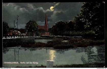 AK Schwarzenbeck, Partie bei der Kirche bei Mondschein