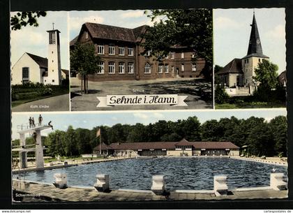 AK Sehnde i. Hann., Kath. Kirche, Schule, Ev. Kirche, Schwimmbad