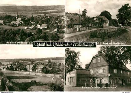 Friedersdorf Niederlausitz Blick vom Hainberg Spree mit Dorfstrasse Konsum Gasts
