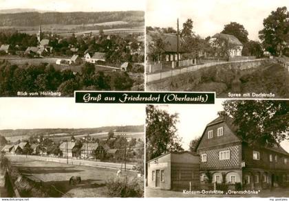 Friedersdorf Niederlausitz Blick vom Hainberg Spree mit Dorfstrasse Konsum Gasts