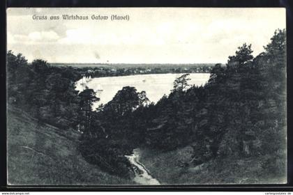 AK Gatow /Havel, Gasthaus Gatow, Blick auf Ort u. Havel