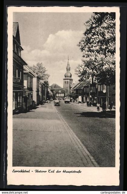 AK Sprockhövel, Unterer Teil der Hauptstrasse mit Geschäften