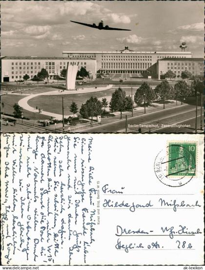 Ansichtskarte Tempelhof-Berlin Flughafen Tempelhof startendes Flugzeug 1957
