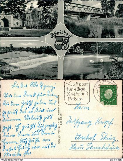 Ansichtskarte Troisdorf Burg Wissen Aggerbrücke Wasserfall Stadtpark 1959