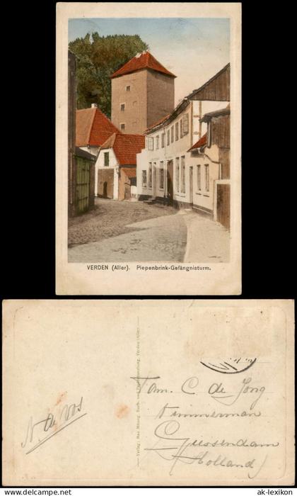 Ansichtskarte Verden (Aller) Piepenbrink-Gefängnisturm, Straßenpartie 1913