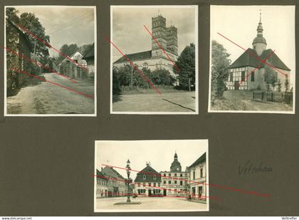 4x orig. Foto 20er Jahre Vetschau Wětošow/Błota im Spreewald, Ortspartie Gasthof Ratskeller, Kirche, Dorfstraße