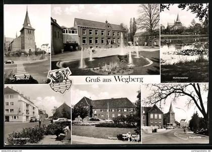 AK Wegberg, Rathaus, Mühlenweiher, Bahnhofstrasse, Burgstrasse, Wappen