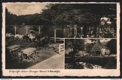 AK Oberau bei Weinböhla, Gasthof Buschmühle-Klein-Königsee mit Aussenterrasse
