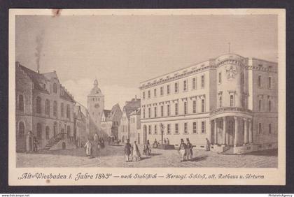 Vintage postcard Wiesbaden Hesse Ducal Palace Old Town Hall Art Tower Germany