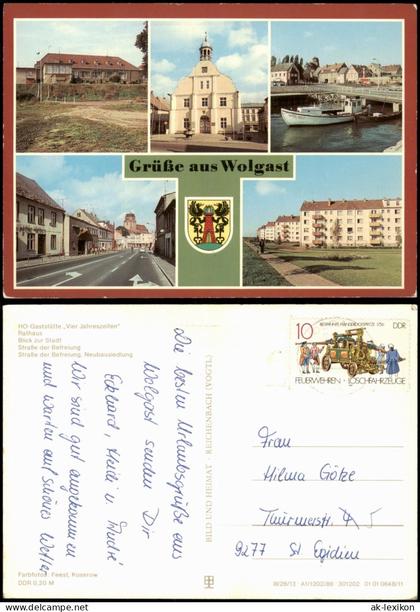 Wolgast Mehrbildansicht Wolgast mit Rathaus und Gaststätte Vier Jahreszeiten 1986