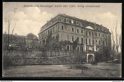 AK Neusorge / Zöblitz, Schlossruine mit Garten