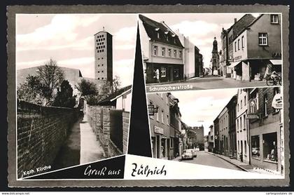 AK Zülpich, Schumacherstrasse, Kölnstrasse und katholische Kirche