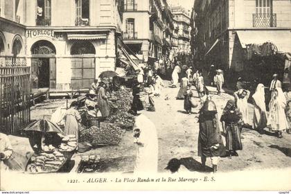 CPA Algeri La Place Randon Et La Rue Marengo