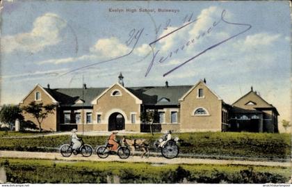 CPA Bulawayo Simbabwe, Evelyn High School, drei Radfahrer, Pferd mit Wagen