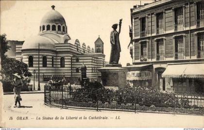 CPA Oran Algerien, Freiheitsstatue, Kathedrale