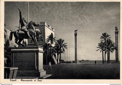 CPA Tripolis Tripoli Libyen, Reiterstatue, Monumento al Duce, Palmen, Säulen