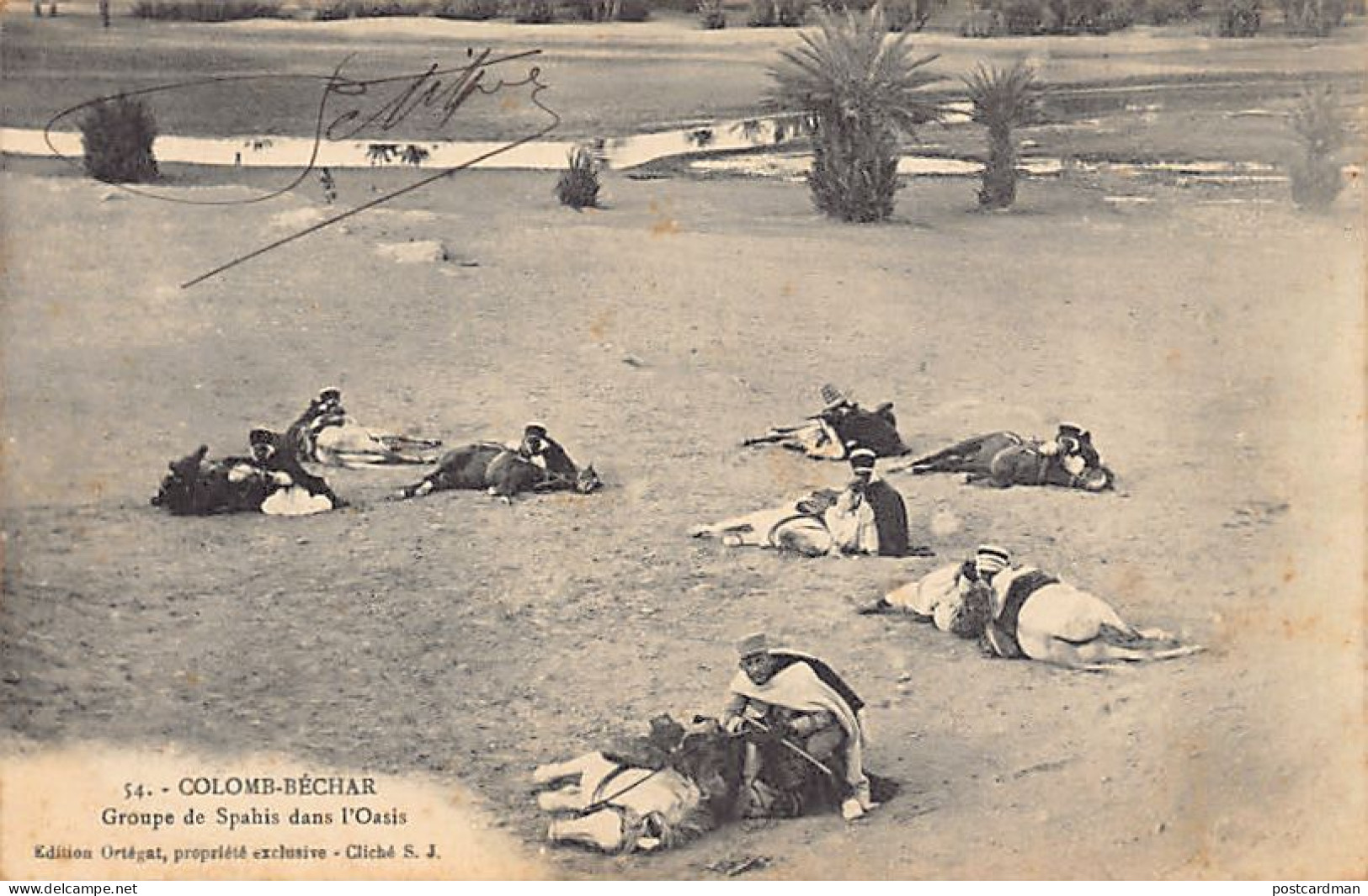 Algérie - COLOMB BÉCHAR - Groupe de Spahis dans l'Oasis - Ed. Ortégat 54