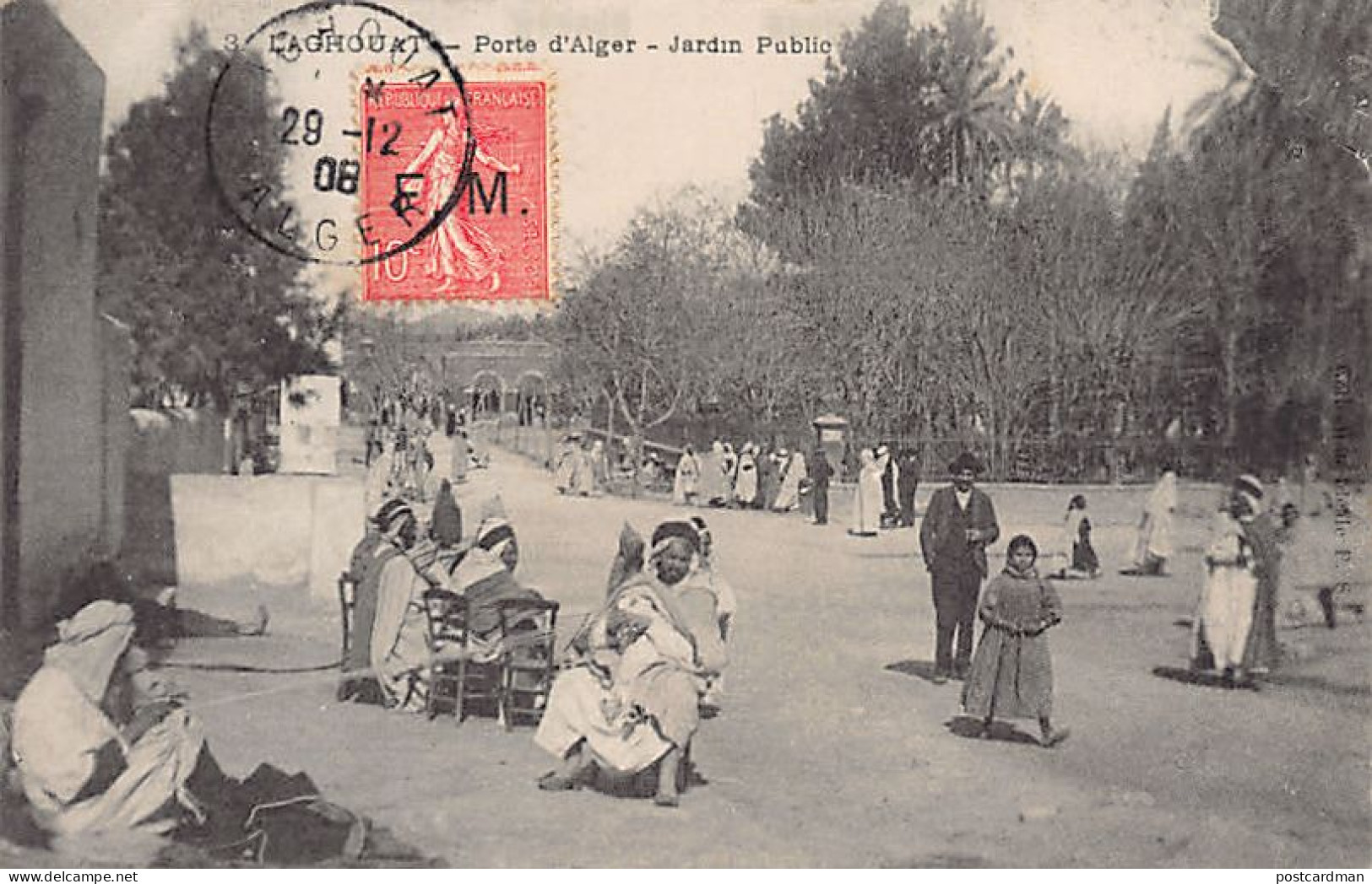 Algérie - LAGHOUAT - Porte d'Alger - Jardin public - Timbre Franchise Militaire F.M.