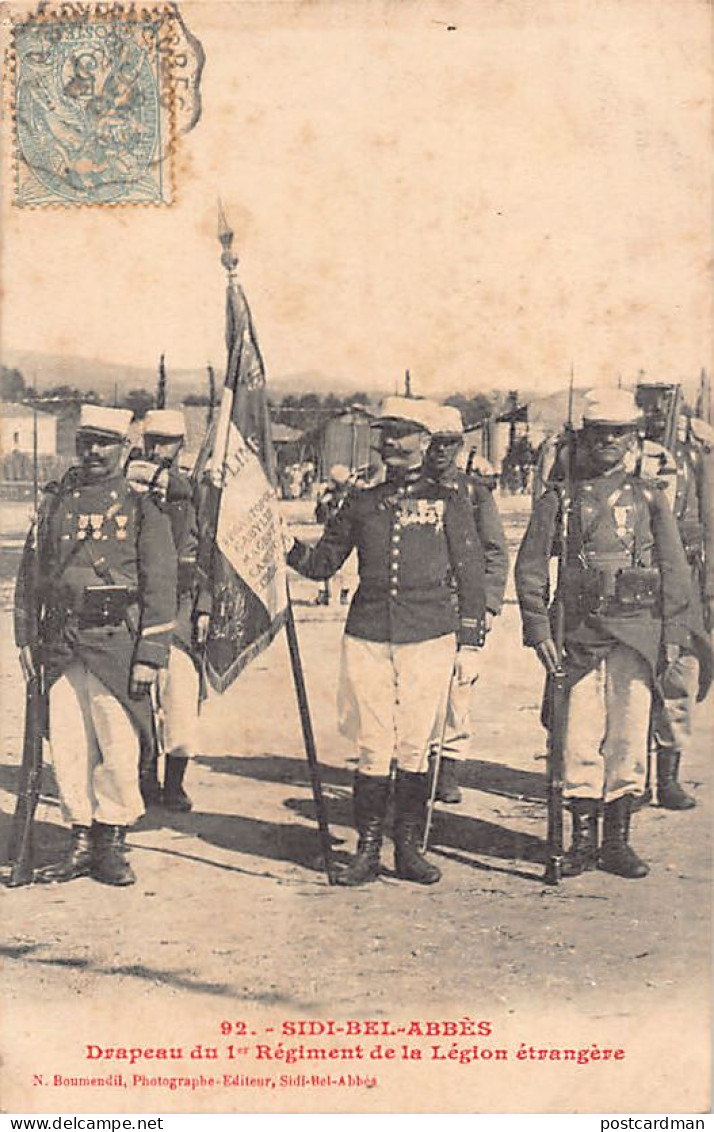 Algérie - SIDI-BEL-ABBÈS - Légion Étrangère - Drapeau du 1er Régiment - CARTE POSTALE LÉGÈREMENT DÉCOLLÉE - Ed. Boumendi
