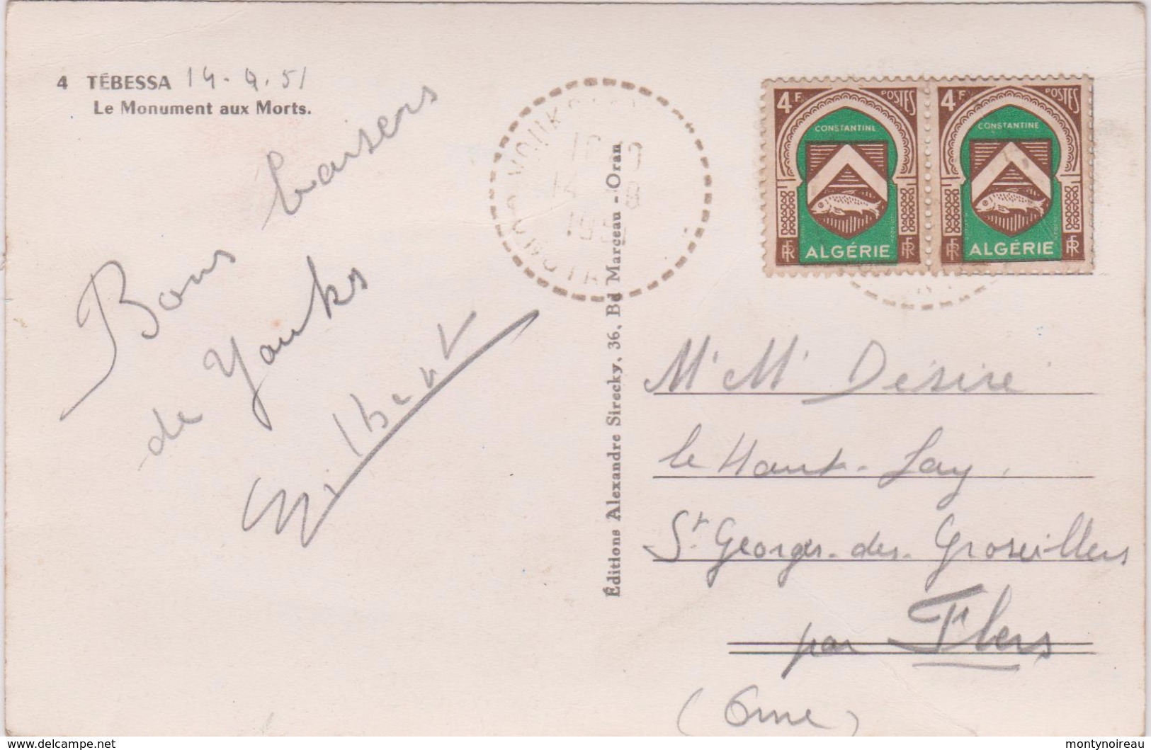 Algérie :  TEBESSA  : le  monument  aux  morts