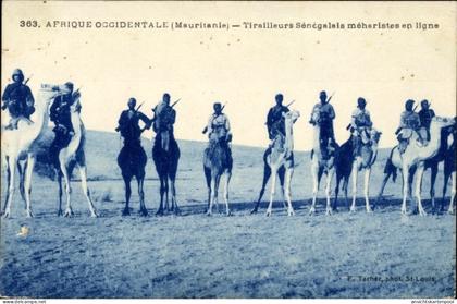 CPA Mauretanien, Afrique Occidentale, Tirailleurs Senegalais meharistes en ligne