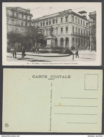 Algeria Old Postcard Alger, Statue Bugeaud et 19e Corps d'Armee, 19th Army Corps