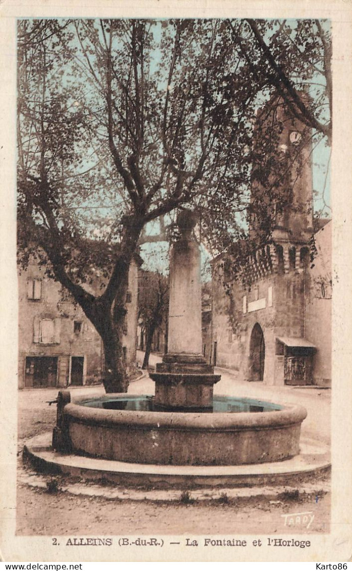 alleins * place , la fontaine et l'horloge du village