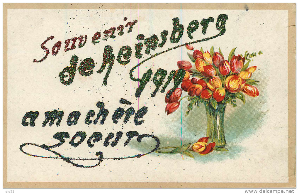 Allemagne - Germany - Rhénanie du Nord Westphalie - Souvenir de Heinsberg 1919 - Fleurs - Paillettes - état