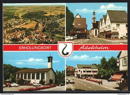AK Adelsheim, Kirche, Panorama, Café Bäckerei
