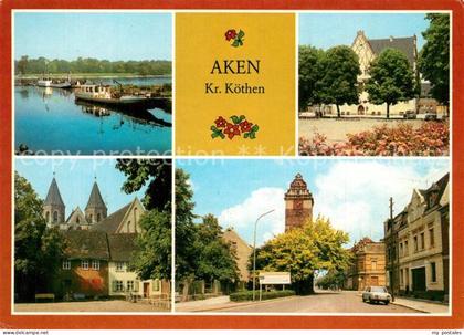Aken Elbe Elbfaehre Friedensplatz Karl Mar Platz mit Koethener Turm