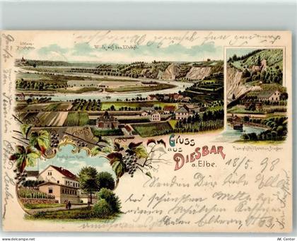 01612 O8401 Diesbar-Seußlitz 1898 Lithographie Dampfschiffstation Gastha... - 13635712