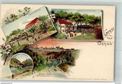 02625 O8601 Oehna b Bautzen Lithographie Gasthaus Garten Flusspartie - 13668898