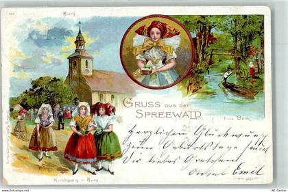 03096 O7501 Briesen , NL 1899 Lithographie Kirchgang in Burg Ruderboot T... - 13255759