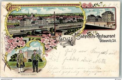 04639 O7422 Gößnitz , Thür 1903 Lithographie Altenburger Trachten Bahnho... - 13628984