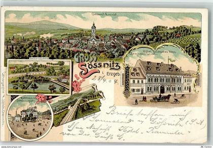 08294 O9407 Lößnitz 1904 Lithographie Hotel Deutsches Haus Rathaus Johan... - 13630694