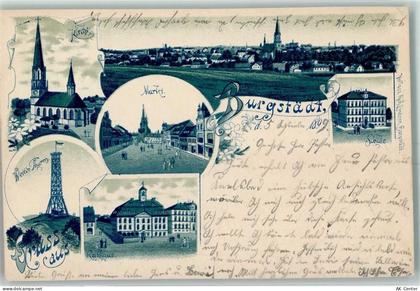 09217 O9112 Burgstädt 1899 Lithographie Kirche Markt Wettin Turm Rathaus... - 13431742