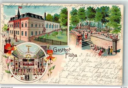 09557 O9380 Flöha 1901 Lithographie Gasthaus Flöha Ballsaal Garten - 13628001