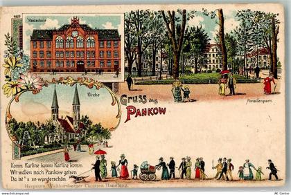 10115 O1100 Pankow 1900 Lithographie Realschule Amalfenpark Kirche Reise... - 13639780