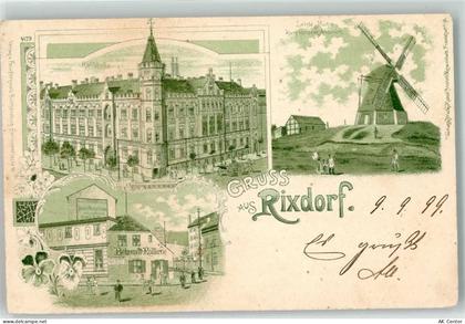 10115 W1000 Rixdorf 1899 Lithographie Rathaus Windmühle Gasthaus Behrend... - 13610635