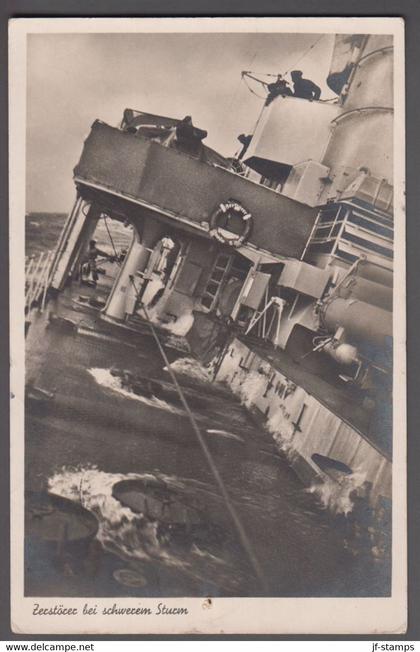 1940. DEUTSCHES REICH POSTKARTE Zerstörer bei schweren Sturm (ship).cancelled ECKERNFÖRDE -5.6.40.  - JF365318